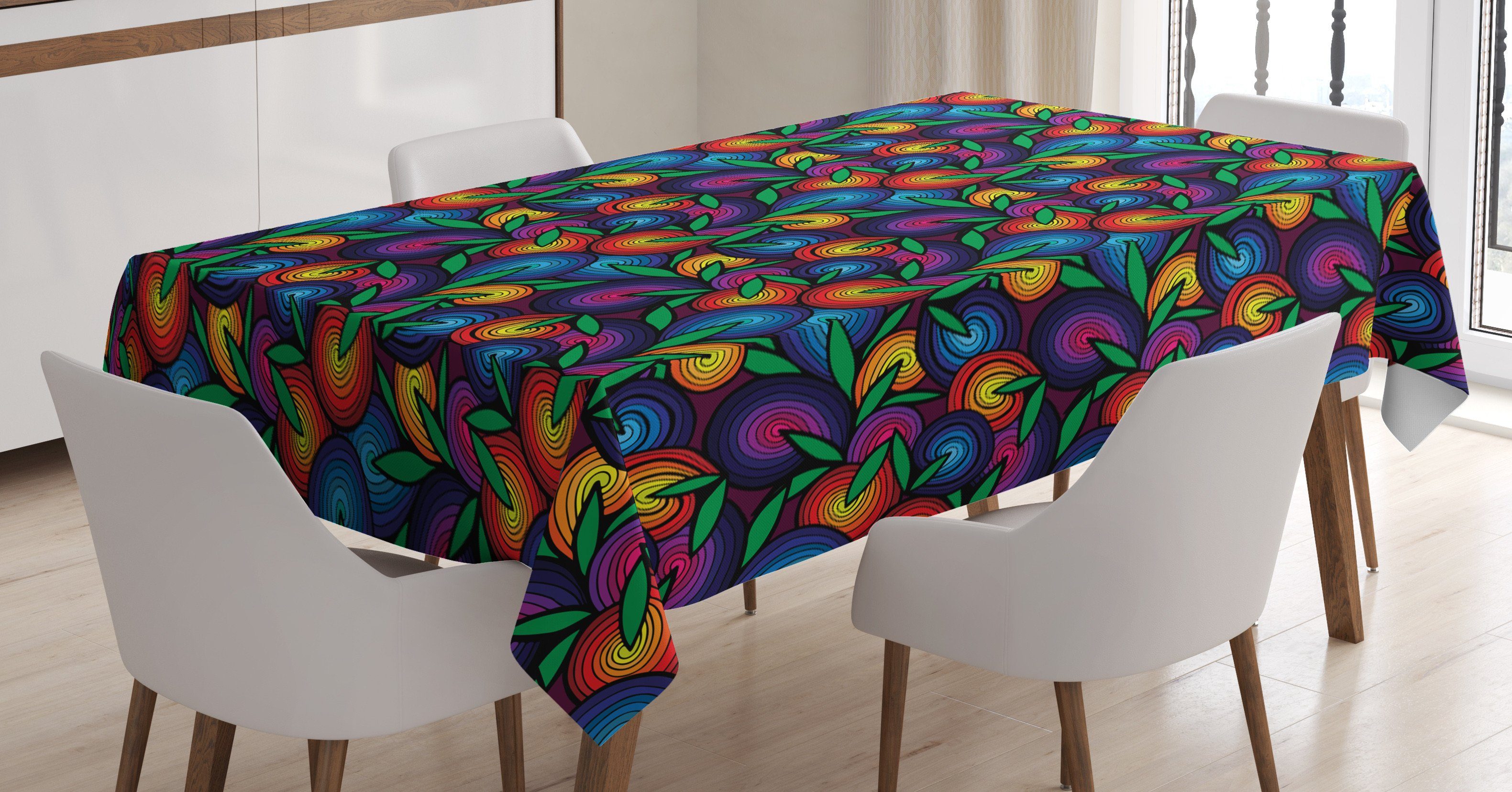 Abakuhaus Tischdecke Farbfest Waschbar Für den Außen Bereich geeignet Klare Farben, Abstrakt Bunte Spirale Blüten