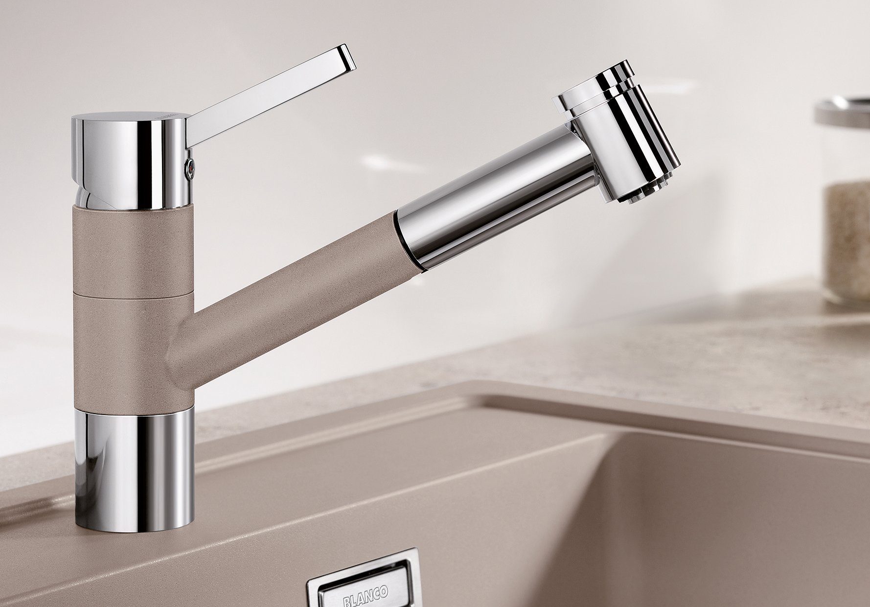 Blanco Küchenarmatur TIVO-S Hochdruck, mit braun/chrom/tartufo Zweistrahlbrause herausziehbarer