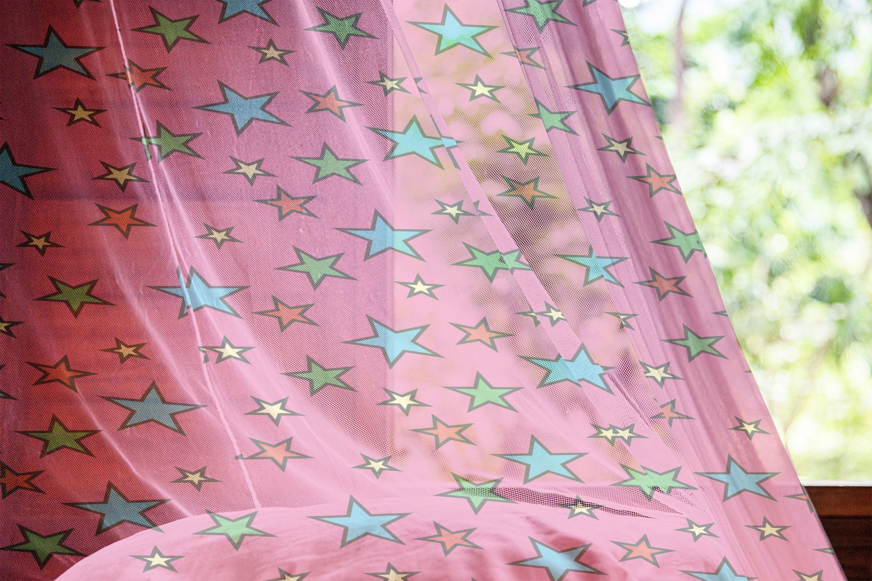 Abakuhaus, Gardine Pink Bunt für Retro Party Drapierung 2 Panels, Hochzeit Sterne schiere