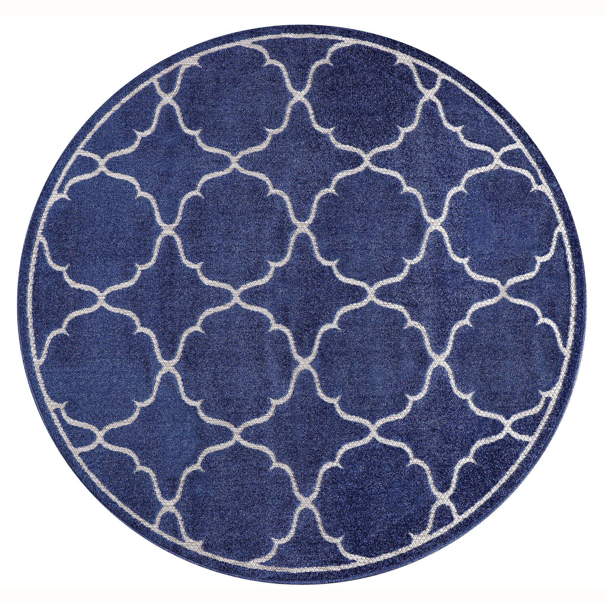Teppich Berlin, Sanat, rund, Höhe: 6 mm, In -und Outdoor geeignet, robust und pflegeleicht blau | Kurzflor-Teppiche