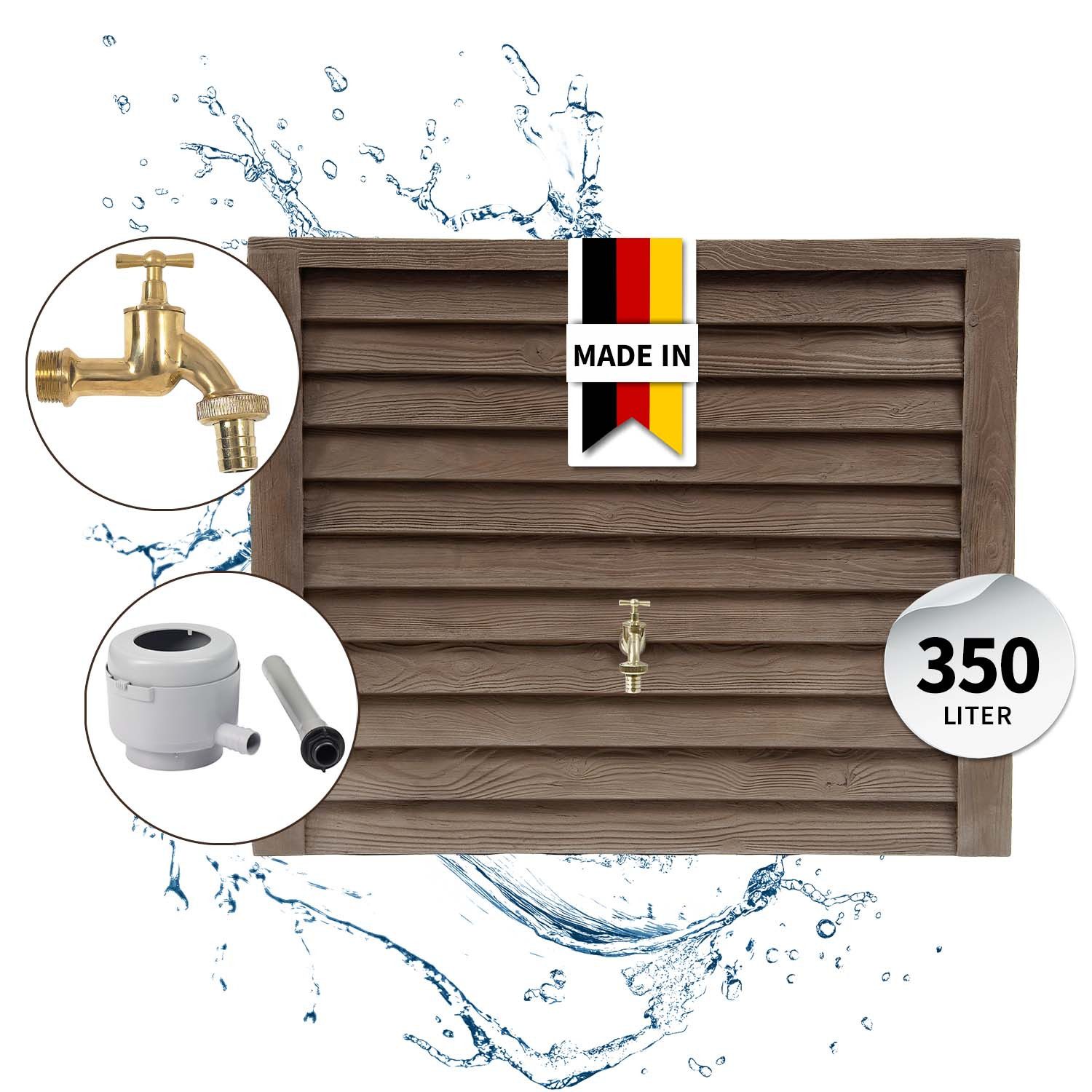 GARANTIA Regentonne WOODY Wandtank Komplett-Set 350 L darkwood, 350 l