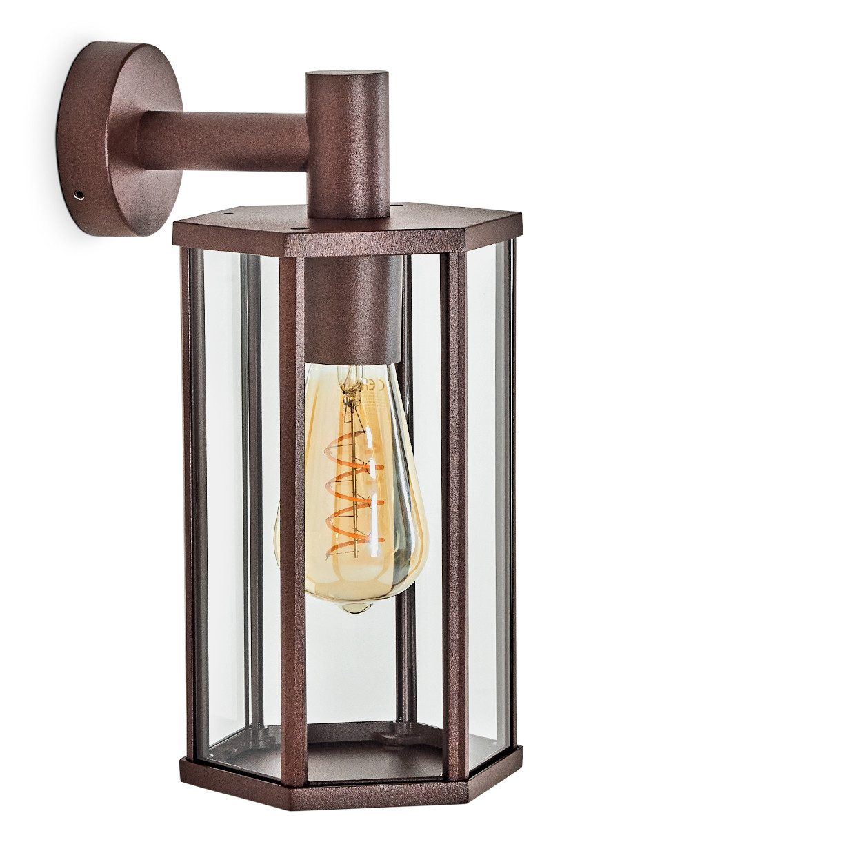 hofstein Außen-Wandleuchte Außenleuchte aus Metall/Glas in Rostfarben/Klar, ohne Leuchtmittel, Wandlampe für Terrasse/Hof, 1 x E27, ohne Leuchtmittel, IP44