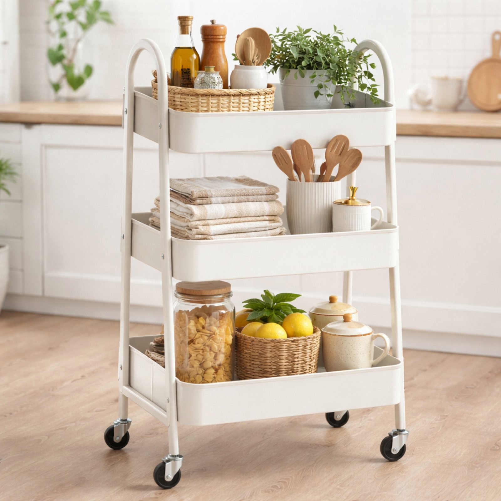 Koopman Küchenwagen Rollwagen Aufbewahrung Metall 79x44x32 cm Rollen Bausatz, (1 St), Servierwagen, 360° Rollen, Metall, 3 Ebenen, Bücherregal