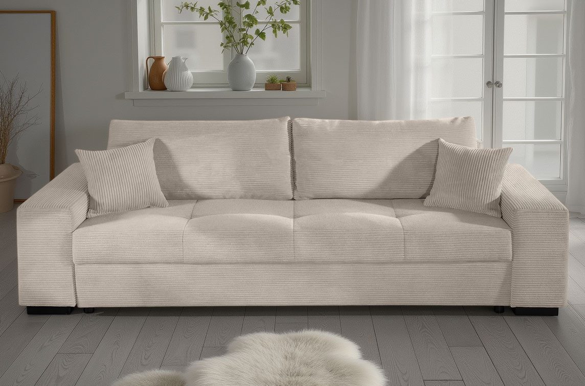 COLLECTION AB Schlafsofa Kreta, B: 248 cm, Liegefl. 137x195 cm, Schlaffunktion, Bettkasten & 2 Zierkissen, optional mit Topper