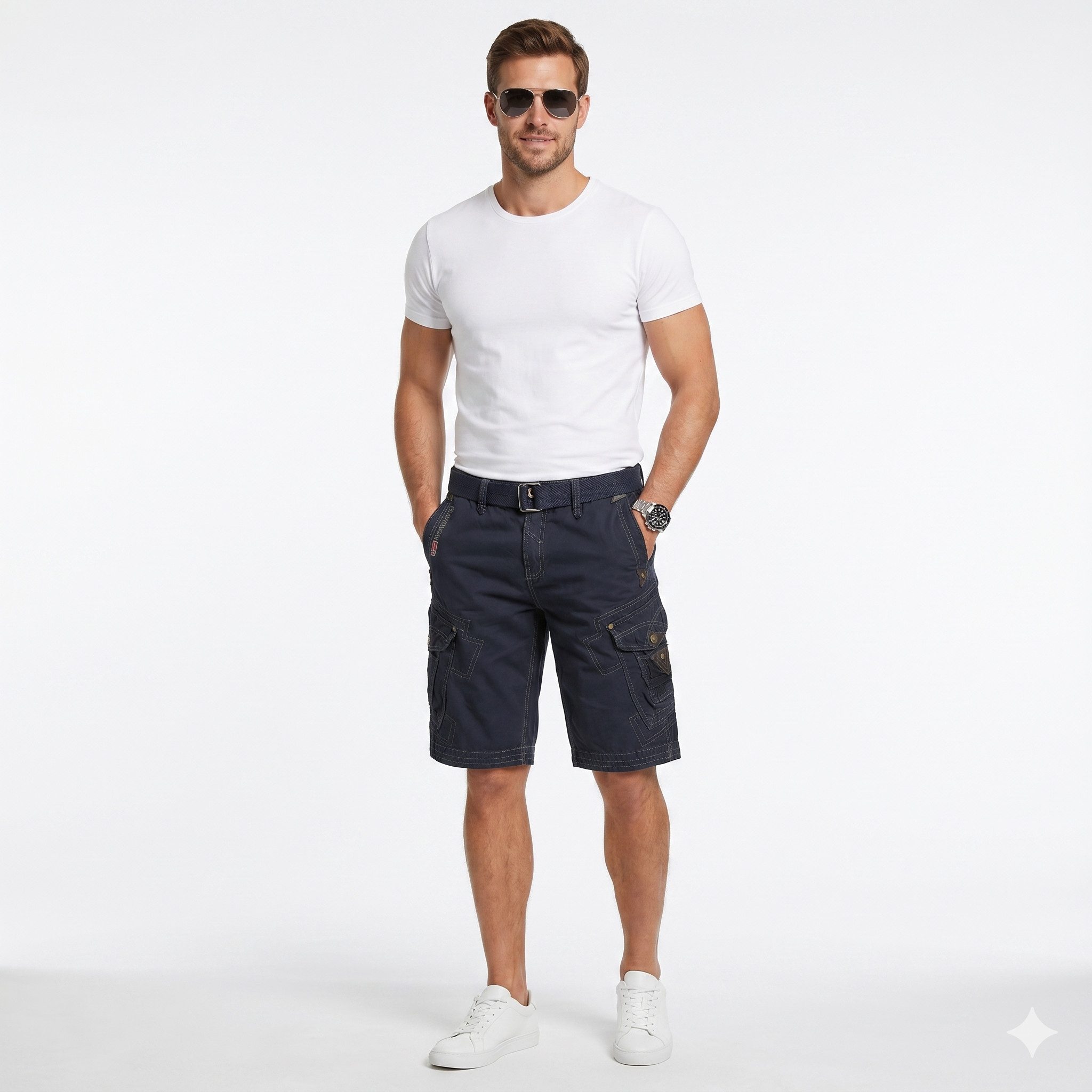 Geographical Norway Cargoshorts kurze Hose aus Baumwolle, Sommer-Bermuda (1-tlg) Herrenshorts mit Gürtel Größe S bis 5XL – Bild 5 von 5