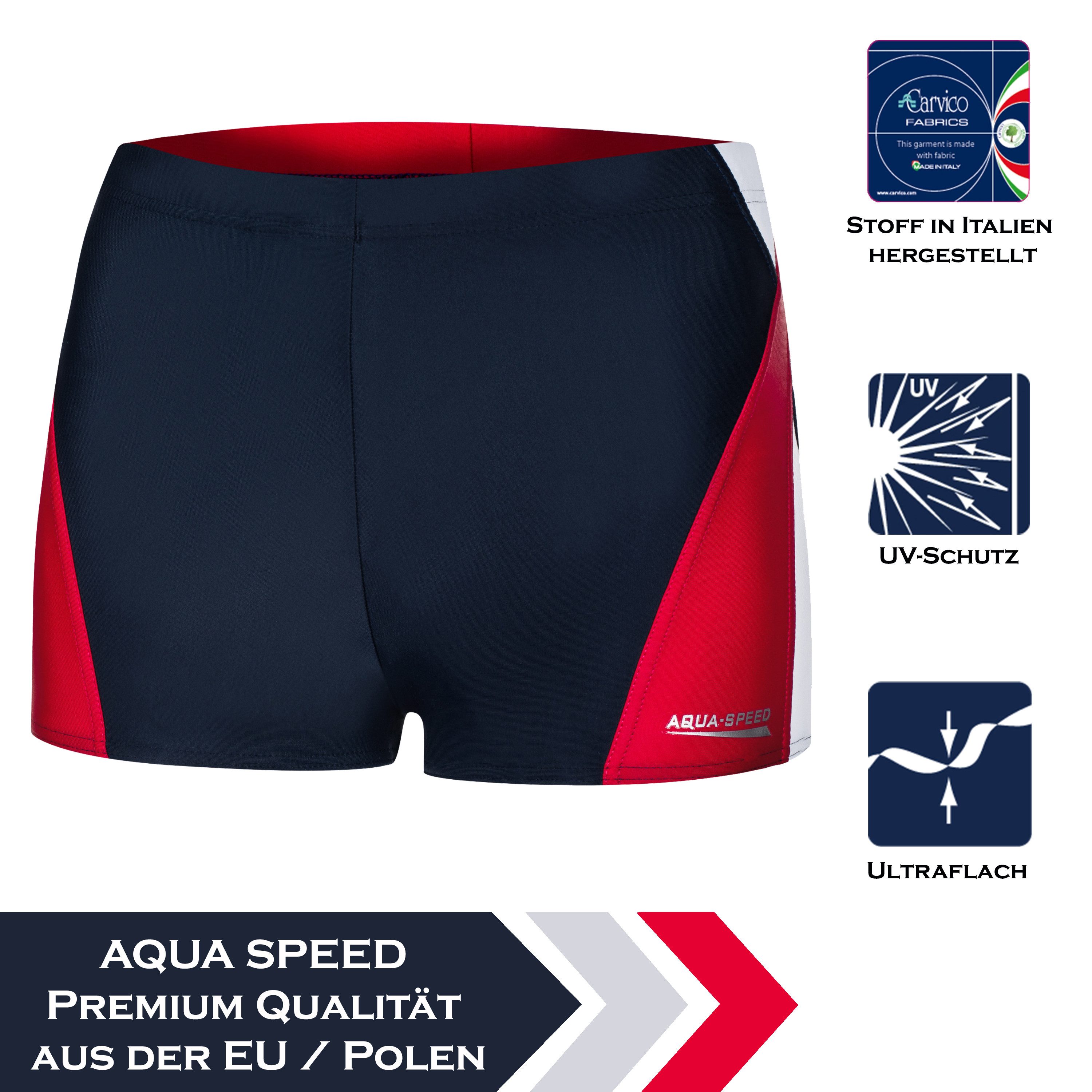 Aqua Speed Badehose für Herren Alex Swim Trunks eng Stretch Navy Weiß Rot M (Für strukturierte Serienarbeit im Schwimmbecken) Glattes Obermaterial reduziert Reibung im Wasser
