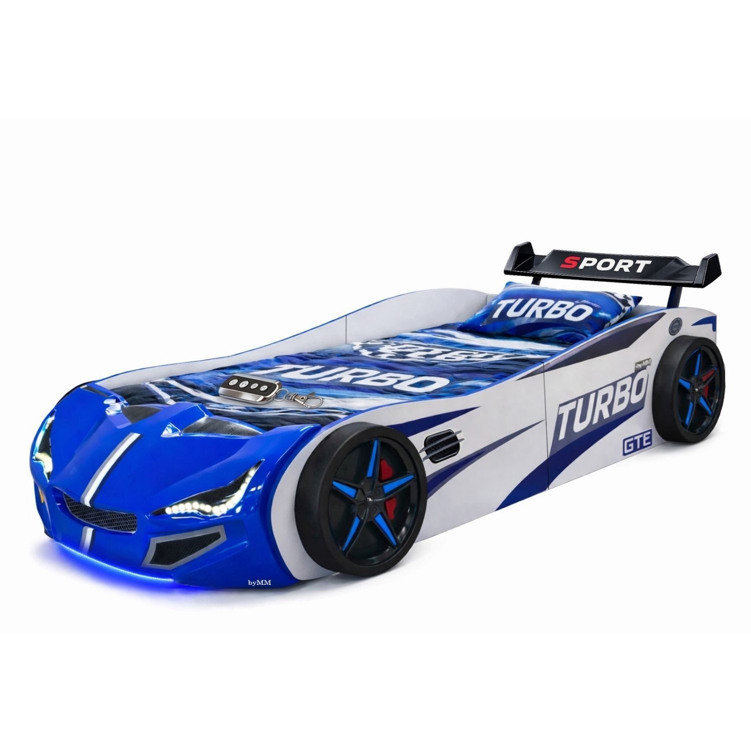 Coemo Autobett GTE (1-tlg., Komplett-Set Bett und Lattenrost), Blau Autobett Rennwagen GTE mit Lattenrost Beleuchtung Motorgeräusche