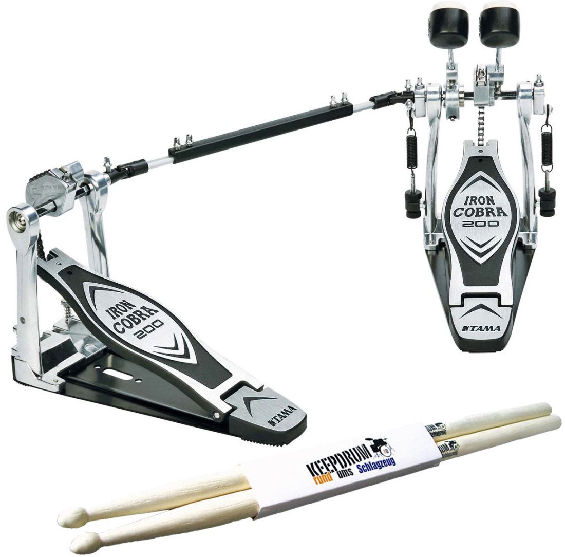 Tama Schlagzeug Tama Fußmaschine HP200PTW Iron Cobra mit Sticks