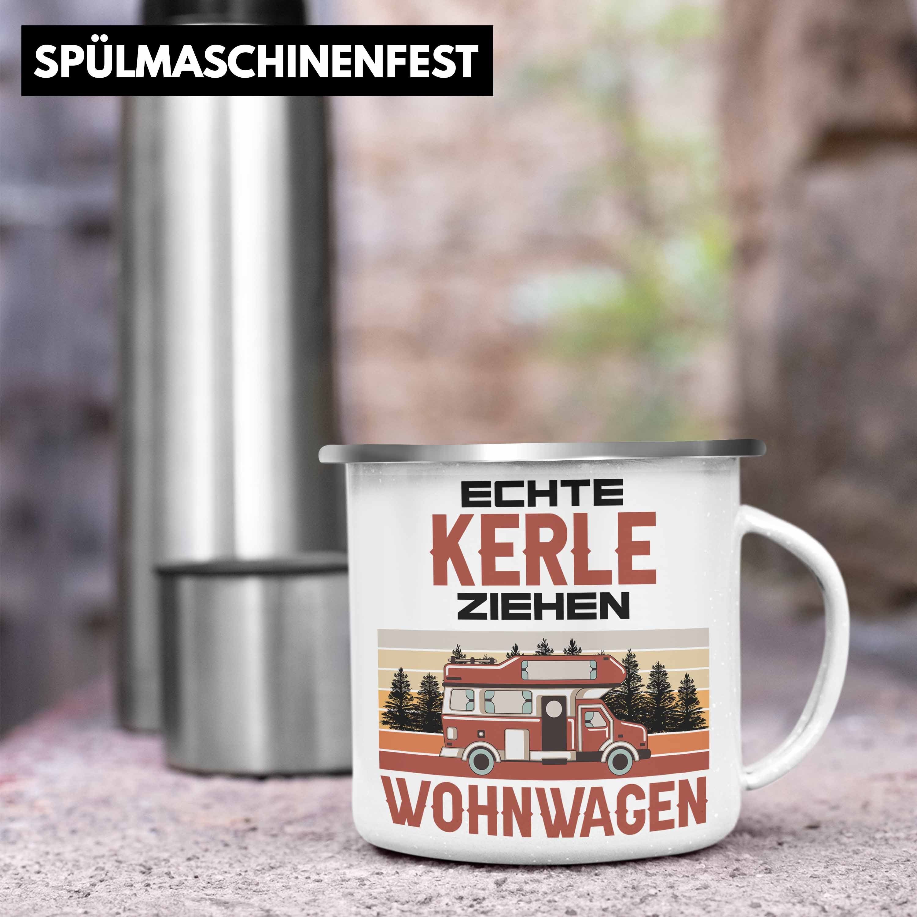 Trendation Thermotasse Trendation - Echte Kerle Ziehen Wohnwagen Camper Emaille Tasse Geschen