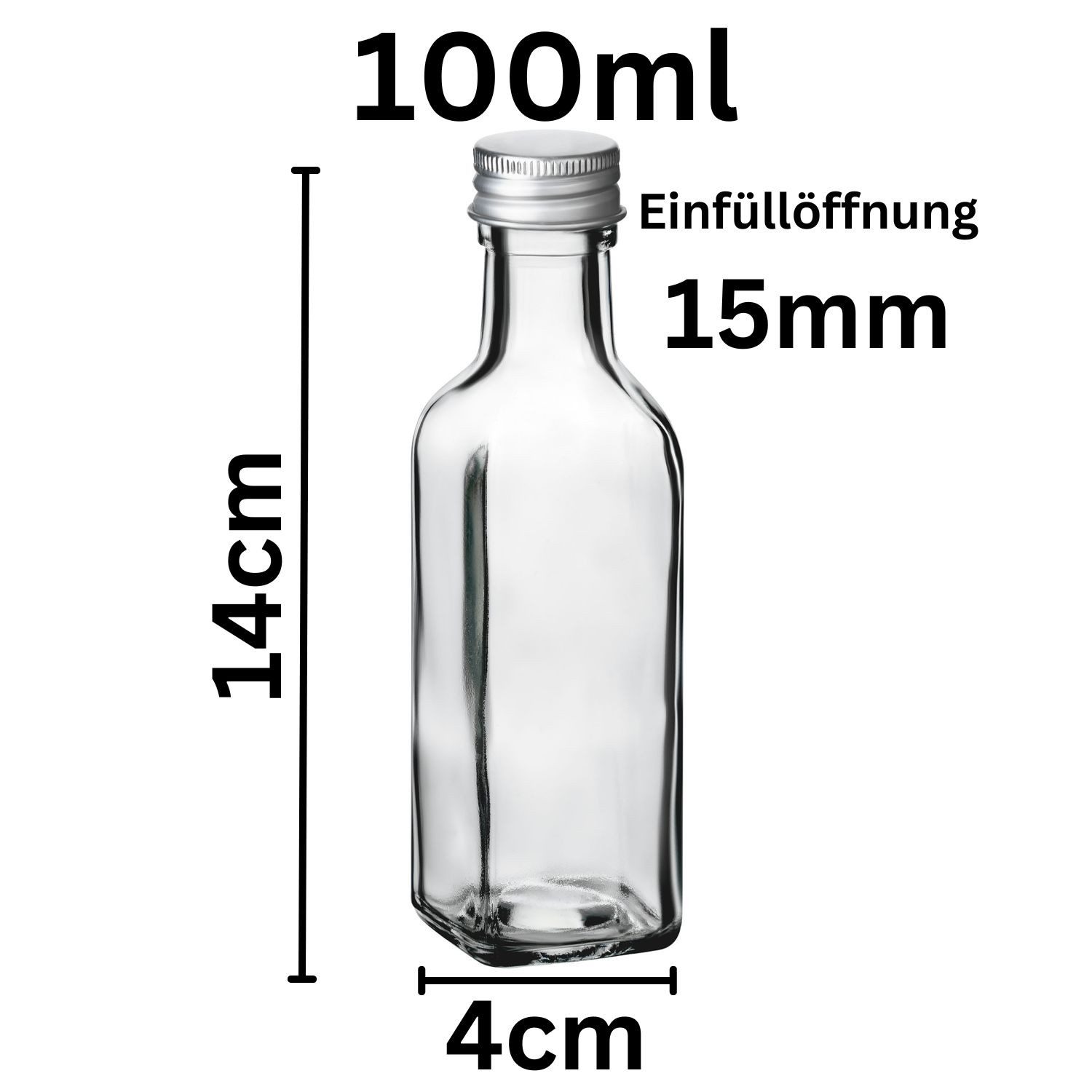 Flaschen-Fuchs Vorratsglas 96x kleine Glasflaschen 100ml Flaschen zum Befüllen mit Likör, Öl, Glas, (96-tlg)