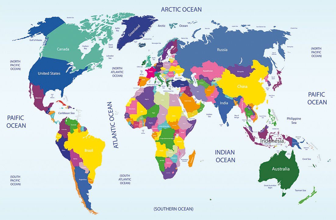 Papermoon Fototapete Worldmap, matt, (5 St)