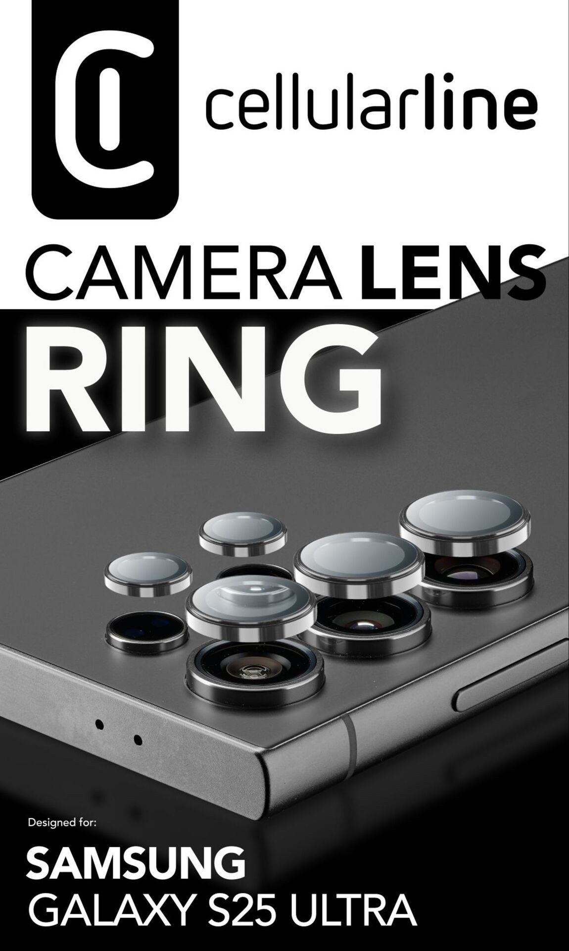 Cellularline Kameraschutzglas Camera Lens Protection Ring für Samsung Galaxy S25 Ultra, Kameraschutz, Schutzglas, Linsenschutz, kratz- & stoßfest
