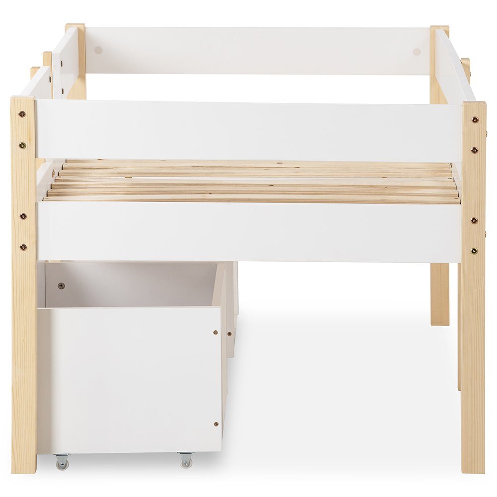 Hochbett (Kinderbett, 1-St) mit Schubladen, Lattenrost und Rausfallschutz, 90*190 cm / 90*200 cm