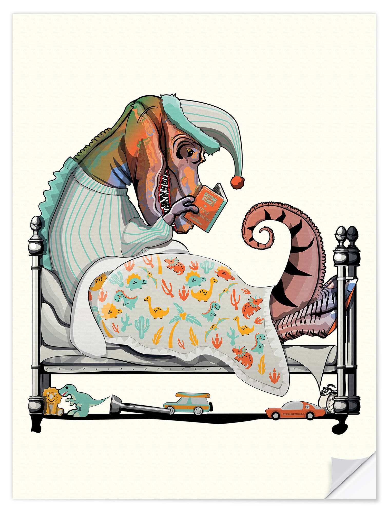 Posterlounge Wandfolie Wyatt9, Tyrannosaurus im Bett, Badezimmer Illustration