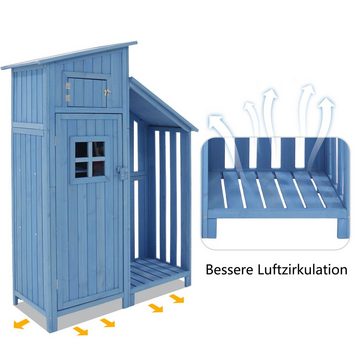 REDOM Geräteschrank Geräteschuppen Werkzeugschrank Outdoor-Schrank (Geräteschuppen (124*53*174cm blau) mit 2 Ablagen), pvc dach Tannenholz Himmelblau, UV-lichtbeständig