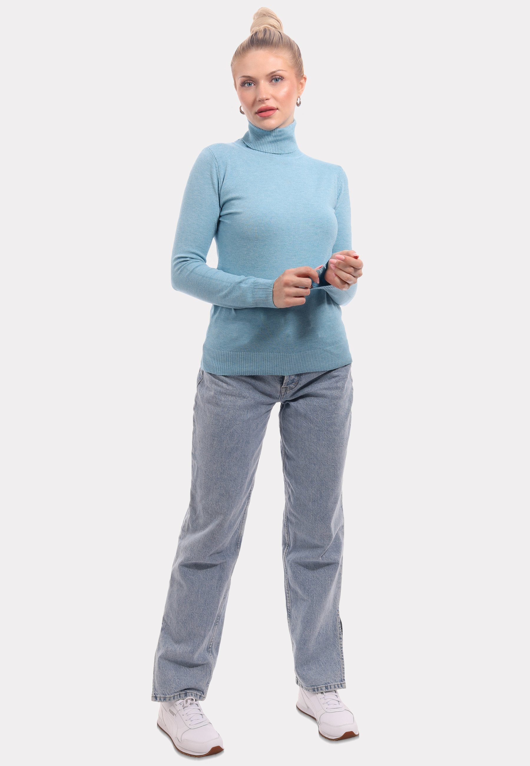 Basic Rollkragenpullover Unifarbe blau Style (1-tlg) & Feinstrick Rollkragenpullover aus Fashion YC in