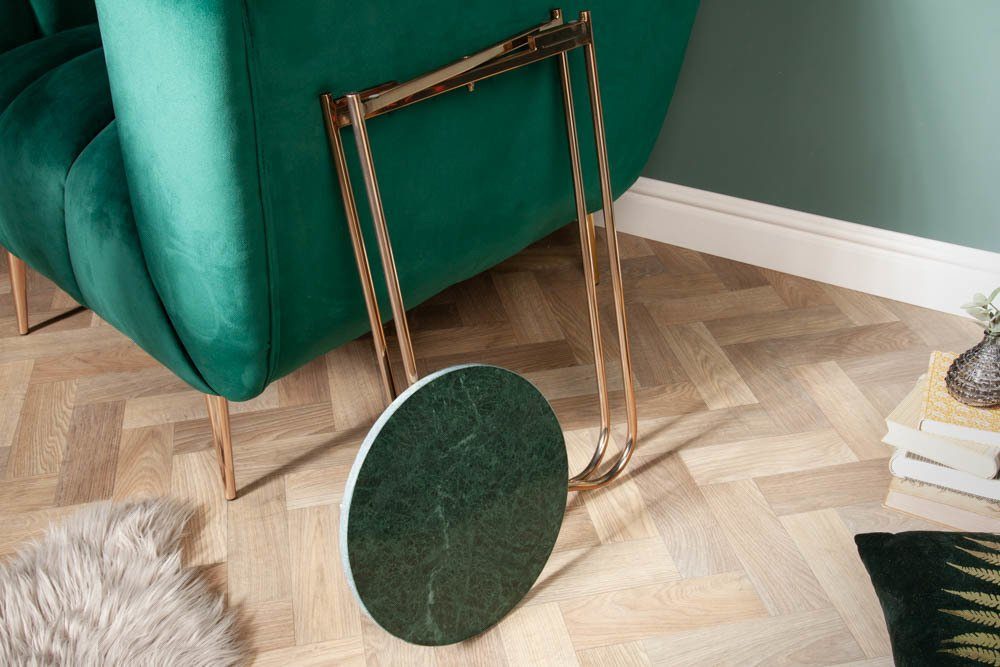 Beistelltisch grün rund Metall-Gestell · · NOBLE · Handarbeit I abnehmbare / gold, riess-ambiente Marmor-Platte 35cm