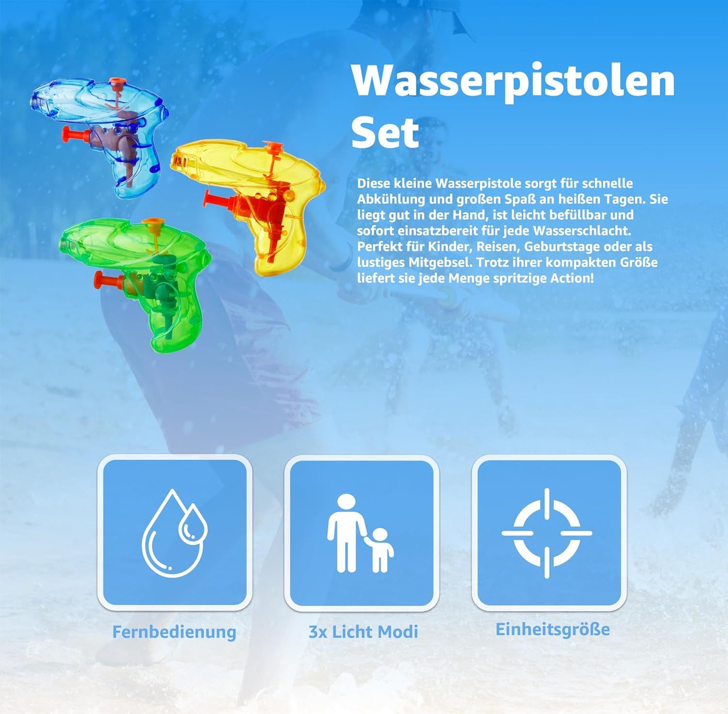 Athlejoy Wasserpistole 3X Mini Wasserpistolen für Kinder (3er Set, 3-tlg., 3x Wasserpistolen)