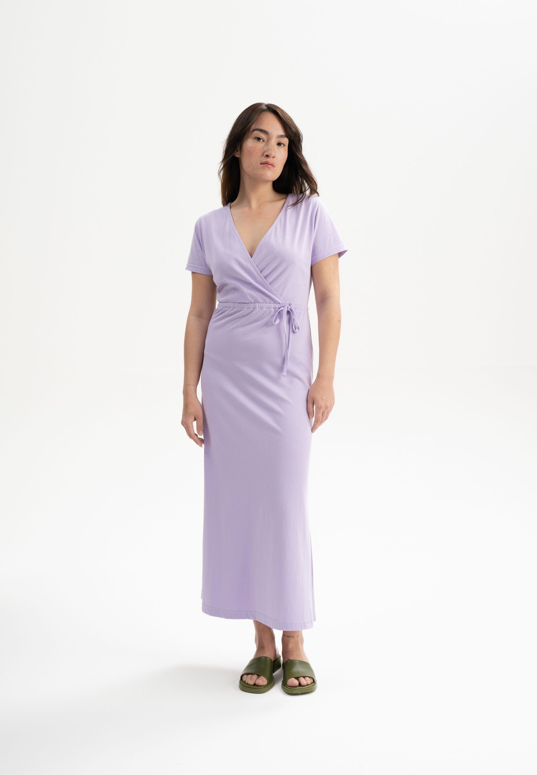 MELA Jerseykleid V-Neck Kleid lang Style SHREOSHI Bindegürtel