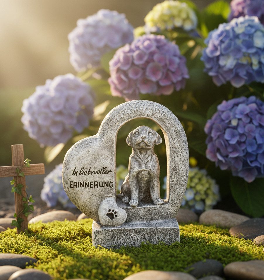 MF Grabkerze Ewige Treue Hund im Grabherz 21,5 cm Gedenkfigur in Grau (1-tlg)