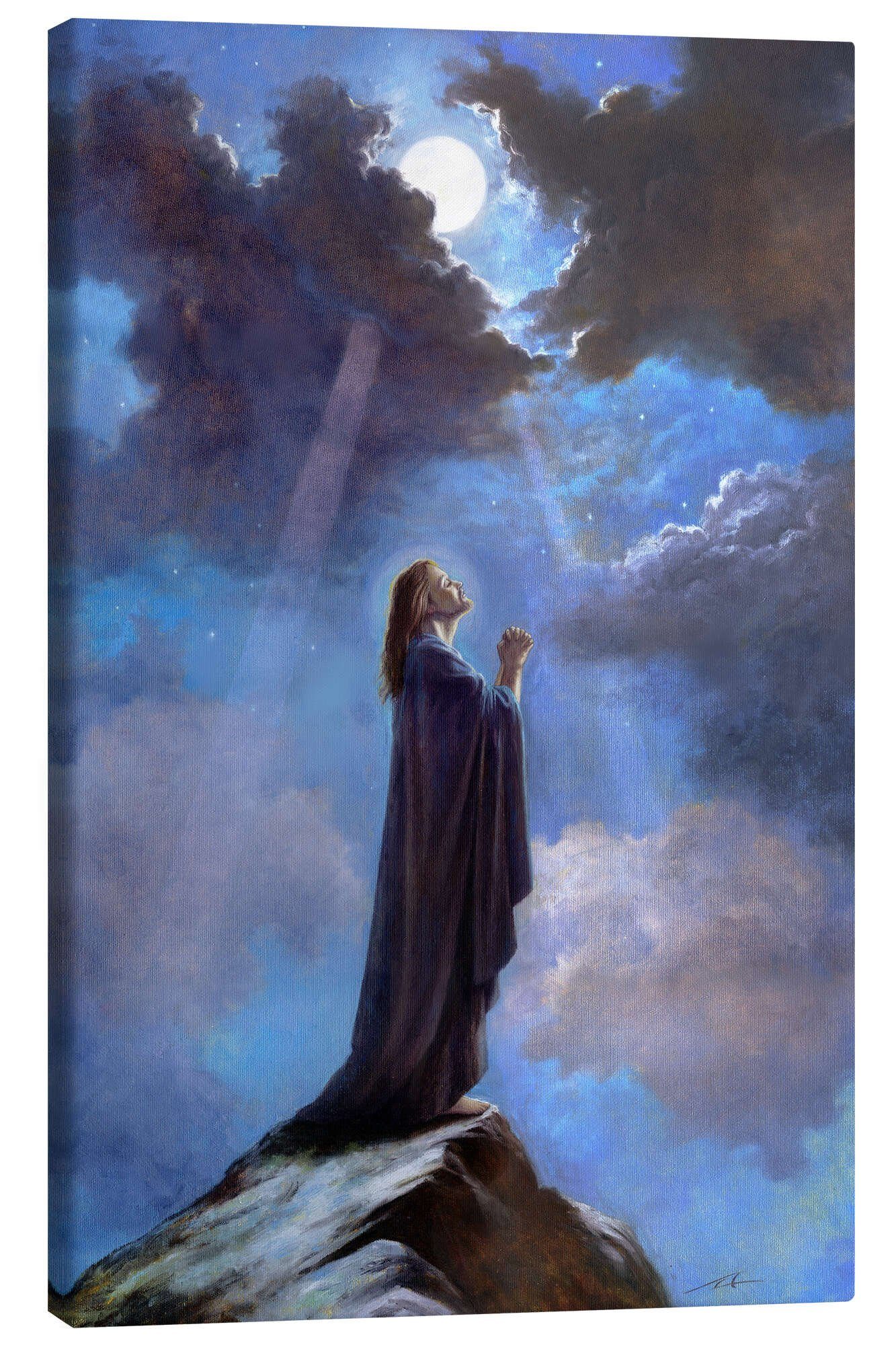 Posterlounge Leinwandbild Alan Lathwell, Betender Jesus in der Nacht, Malerei
