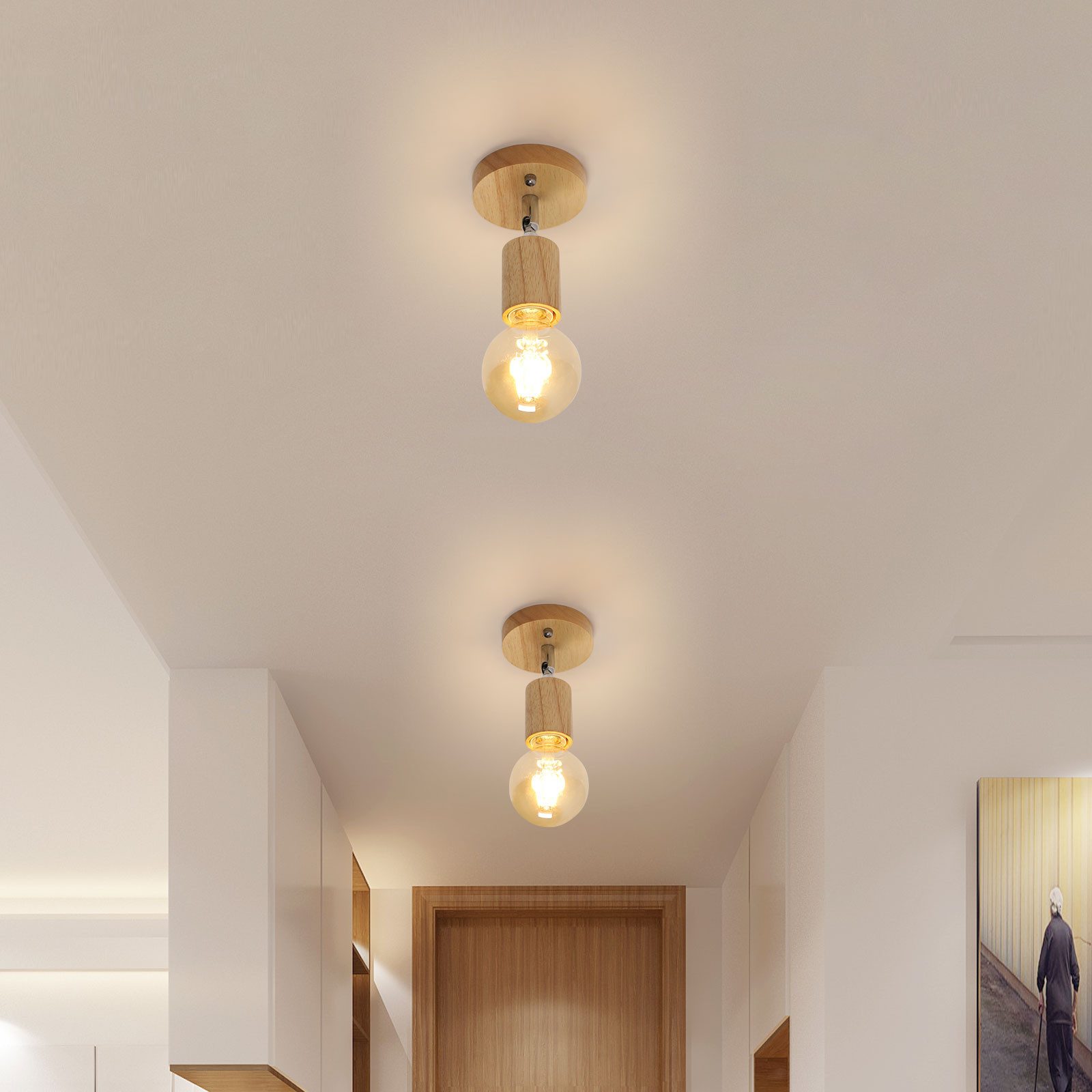 Riserva LED Wandleuchte Holz Wandlampe(2er-Set),Wohndeko Lampe,E27,für Flur,Garten,Hof