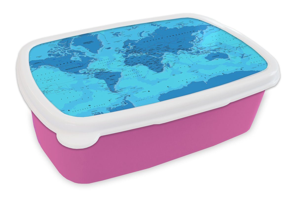 MuchoWow Lunchbox Weltkarte - Trendy Brotdose für Brotbox Erwachsene, Kunststoff, Kunststoff Kinder, Mädchen, - rosa (2-tlg), Rost, Snackbox