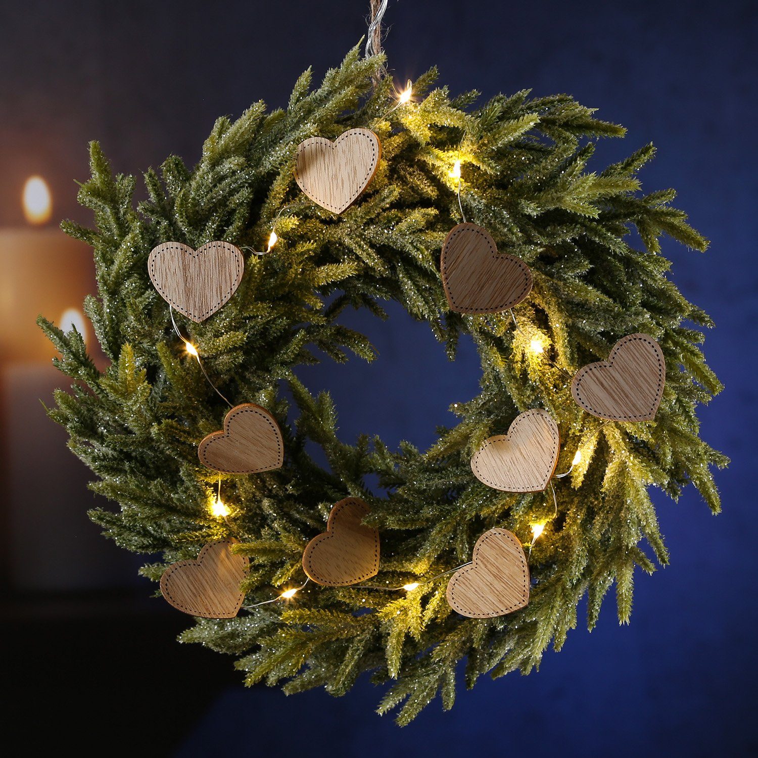 MARELIDA LED-Lichterkette Holzherzen Dekolichterkette Weihnachten Valentins günstig online kaufen