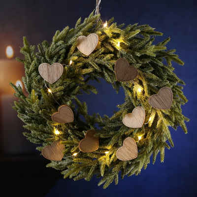 MARELIDA LED-Lichterkette Holzherzen Dekolichterkette Weihnachten Valentinstag hellbraun, 10-flammig
