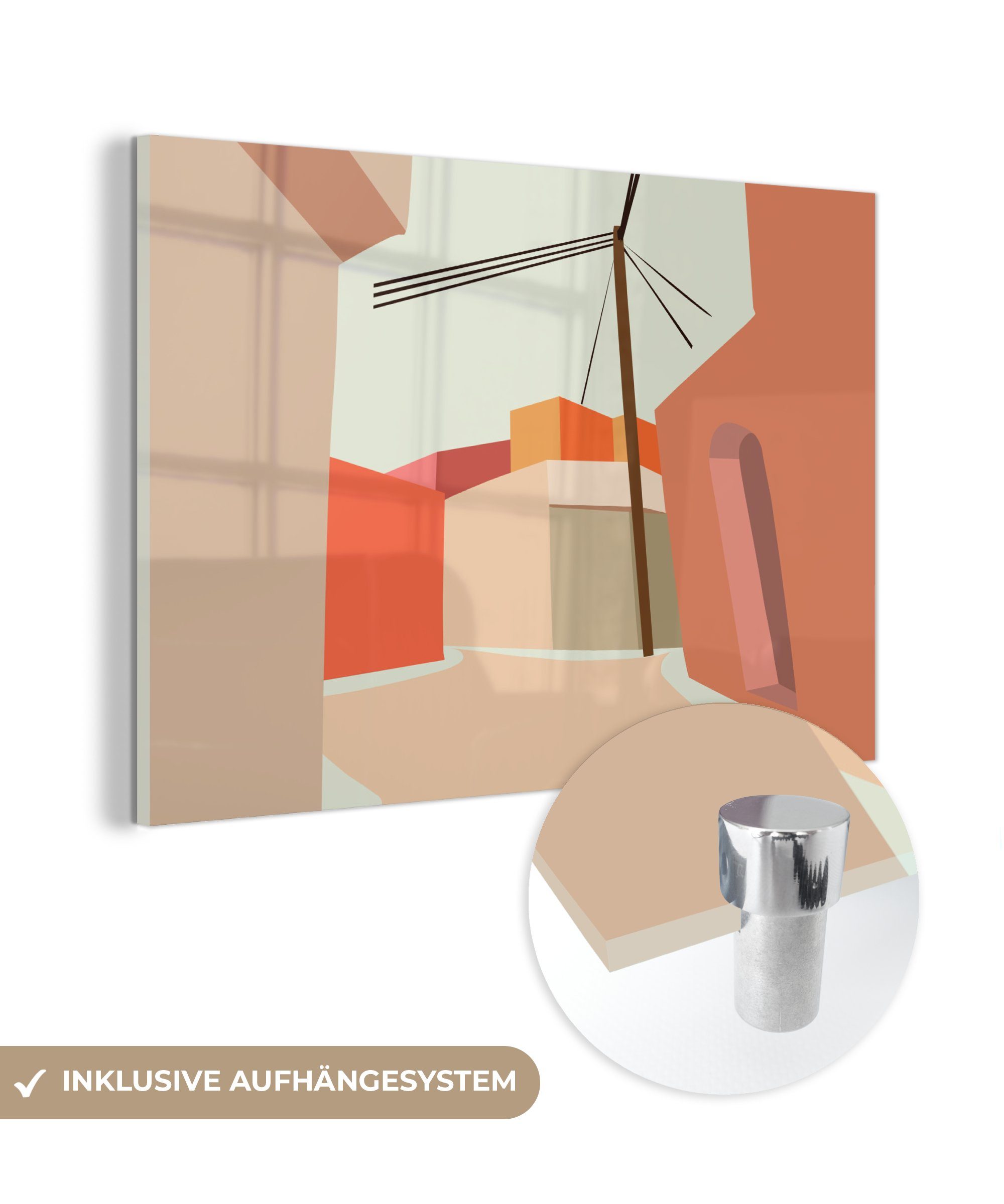 MuchoWow Acrylglasbild Stromkabel - Haus - Sommer - Pastell, (1 St), Acrylglasbilder Wohnzimmer & Schlafzimmer