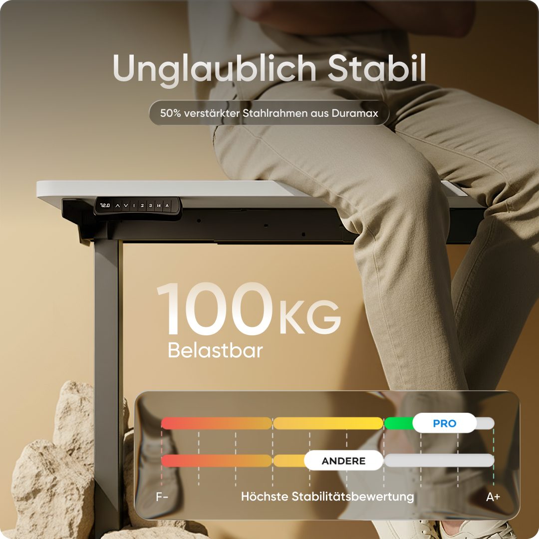 DESKSPACE Schreibtisch Pro Elektrisch höhenverstellbarer Schreibtisch - inklusive Tischplatte (Komplettset inkl. Tischplatte und Gestell), Ergonomischer Stehpult mit Memory Funktion & Kollisionsschutz