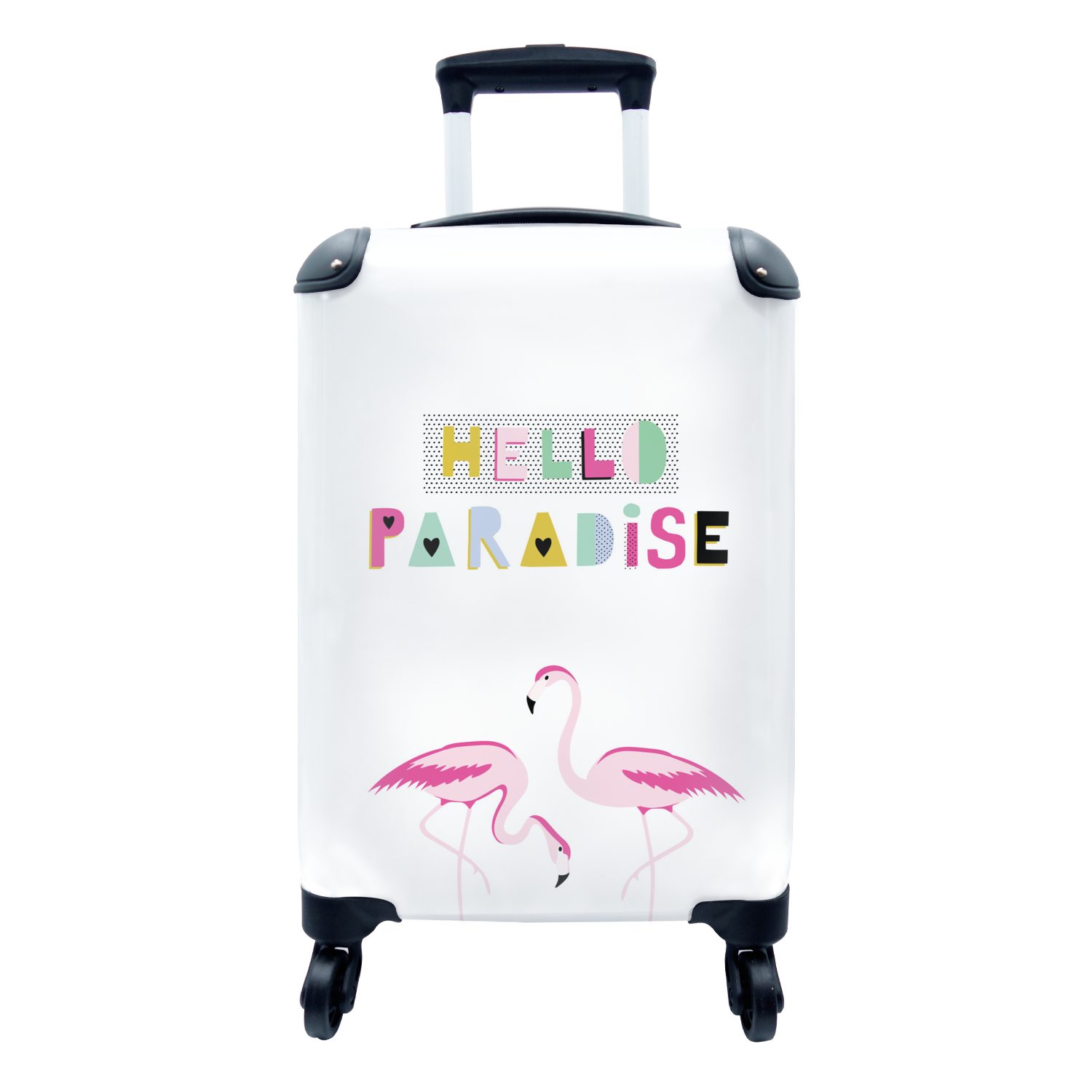 MuchoWow Handgepäckkoffer Flamingo - Paradies - Sommer, 4 Rollen, Reisetasche mit rollen, Handgepäck für Ferien, Trolley, Reisekoffer