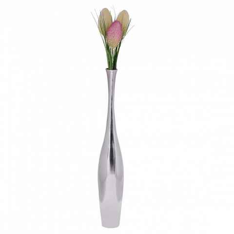 FINEBUY Dekovase SuVa4719_1 (BOTTLE S 75 cm Aluminium Silber Glänzend Groß), Hohe Alu Blumenvase Handgefertigt, Vase für Blumen