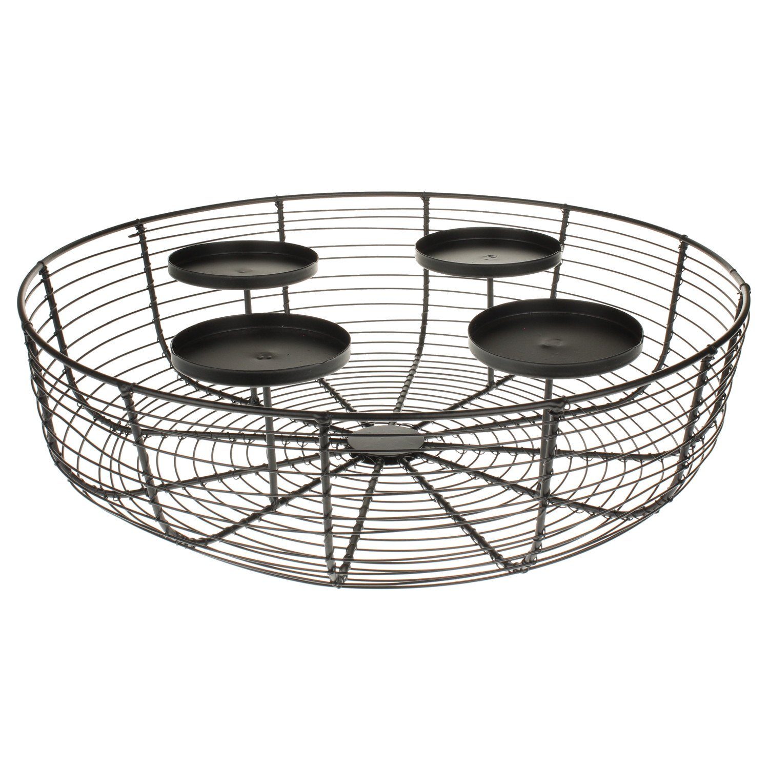 Macosa Home Adventskranz Adventsdeko Adventsgesteck Korb Weihnachtsdeko Tischdeko modern, schwarz 4 Kerzenhalter Tisch-Dekoration Advent Metallkranz