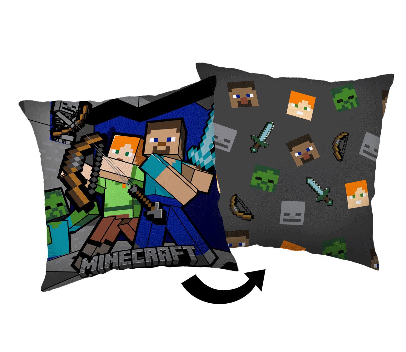 Jerry Fabrics Dekokissen Minecraft Survival Mode Dekokissen Kissen 40x40 cm Steve Alex