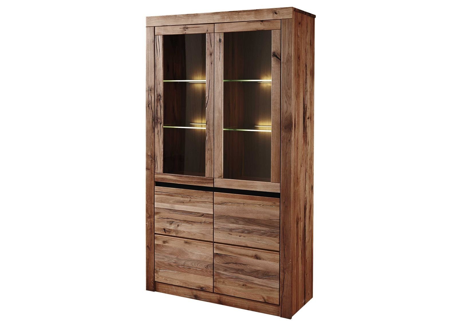 Massivmoebel24 Standvitrine #301 (Vitrine Wild-/Zerreiche 105x42x190 Tabacco brown geölt MONTREUX #301)