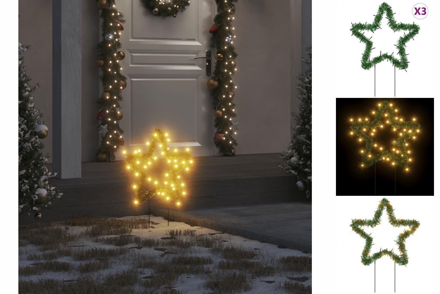 vidaXL Dekolicht Weihnachtssterne mit Erdspießen 3 Stk 50 LEDs 29 cm Außenbereich Grün