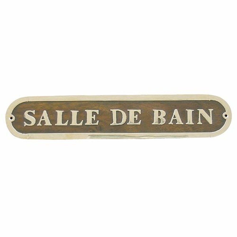 Linoows Dekoobjekt Türschild "Salle de Bain", Kabinen, Kajüten Schild, maritimes Schild "Salle de Bain" aus edlem Holz und Messing