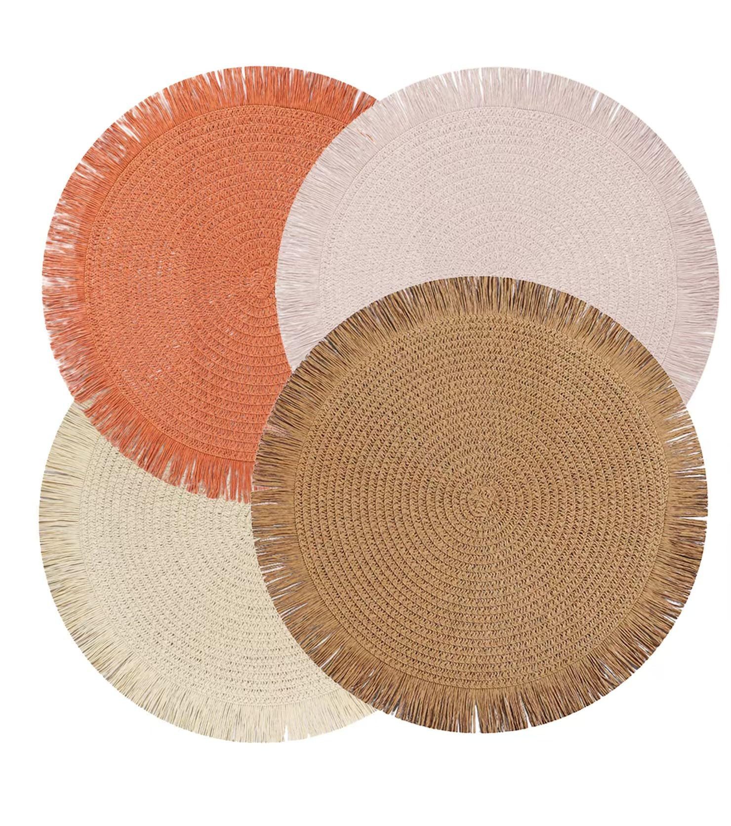 FOUORTUNATE-BEE Platzset 4er Set Runde Tischsets im Boho-Stil mit dekorativen Quasten, (hitzebeständige und rutschfeste Platzsets, 4-St., für Küche, Esszimmer und Restaurant, Ø 38 cm)