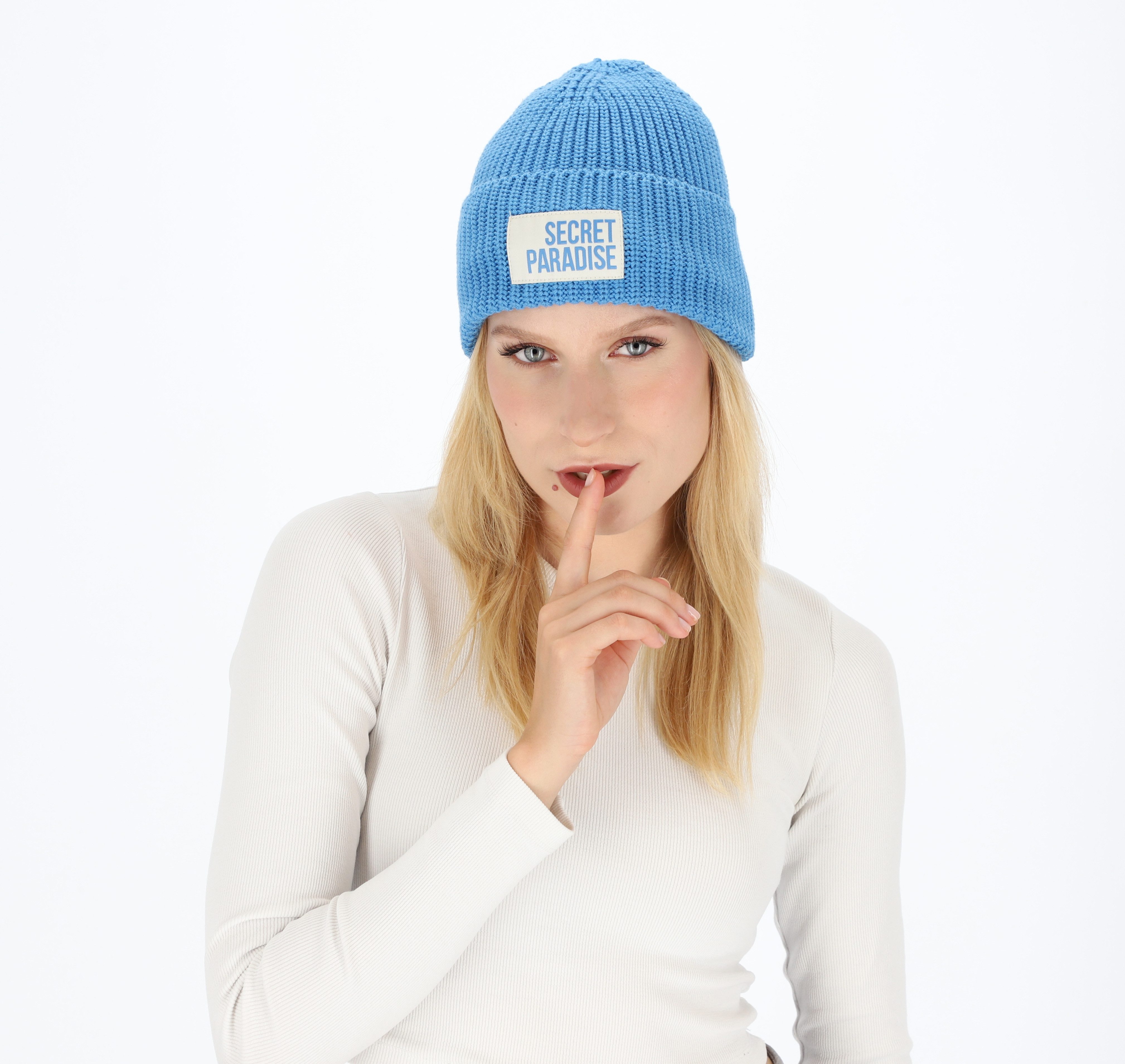 halsüberkopf Accessoires Strickmütze Achtsamkeit mit Statement-Badge günstig online kaufen