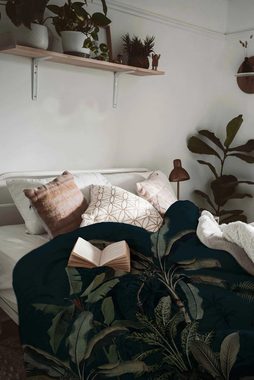 Bettwäsche Baumwoll-Satin Bettwäsche-Set Baumwolle Palmen grün Überlänge 220 cm, Cosy Home Ideas, Baumwolle, mit Hotelverschluss, inkl. Kopfkissenbezug, in Farbe dunkelgrün
