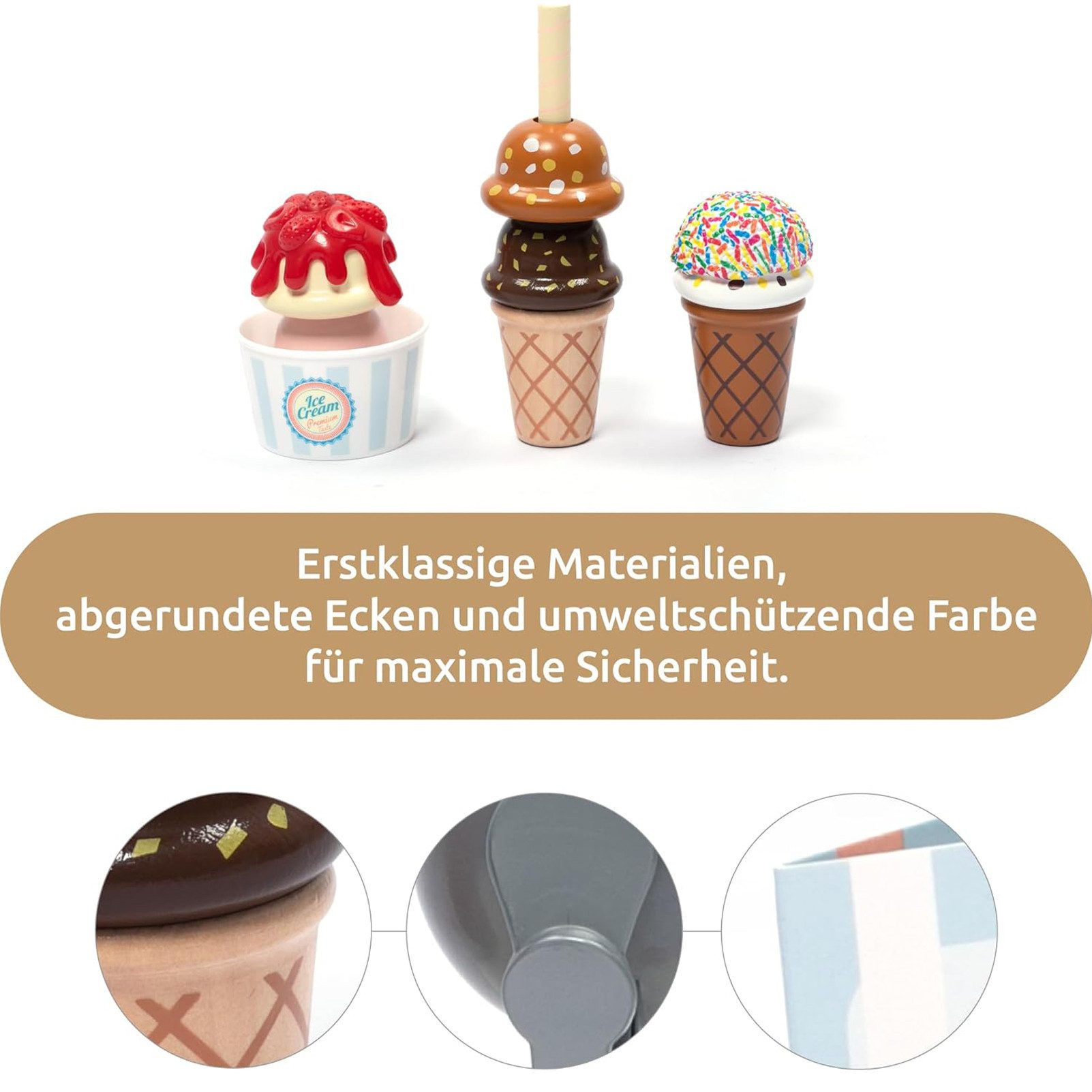 Esun Spielküche Kinder Eisdiele aus Holz, Eisladen inkl. Küchenzubehör Eisp günstig online kaufen