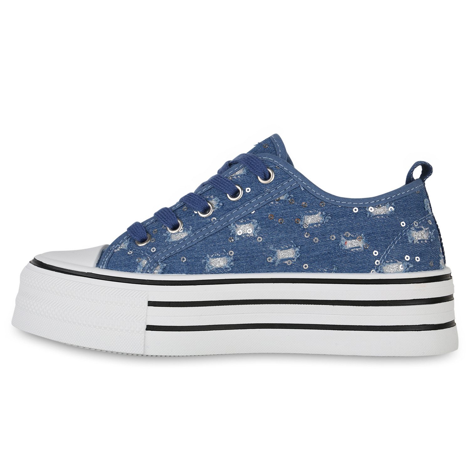 VAN HILL 840981 Plateausneaker Damen Plateau Sneaker Denim Schnürer Paillet günstig online kaufen
