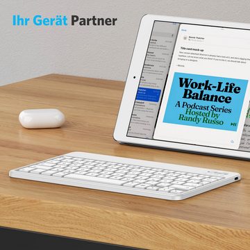Tisoutec Bluetooth Tastatur,Kabellose Multi-Device 7 Farbige Deutsches Tablet-Tastatur (QWERTZ-Layout kompatible für Windows,iPad,Android,PC,Laptop,Smartphone)