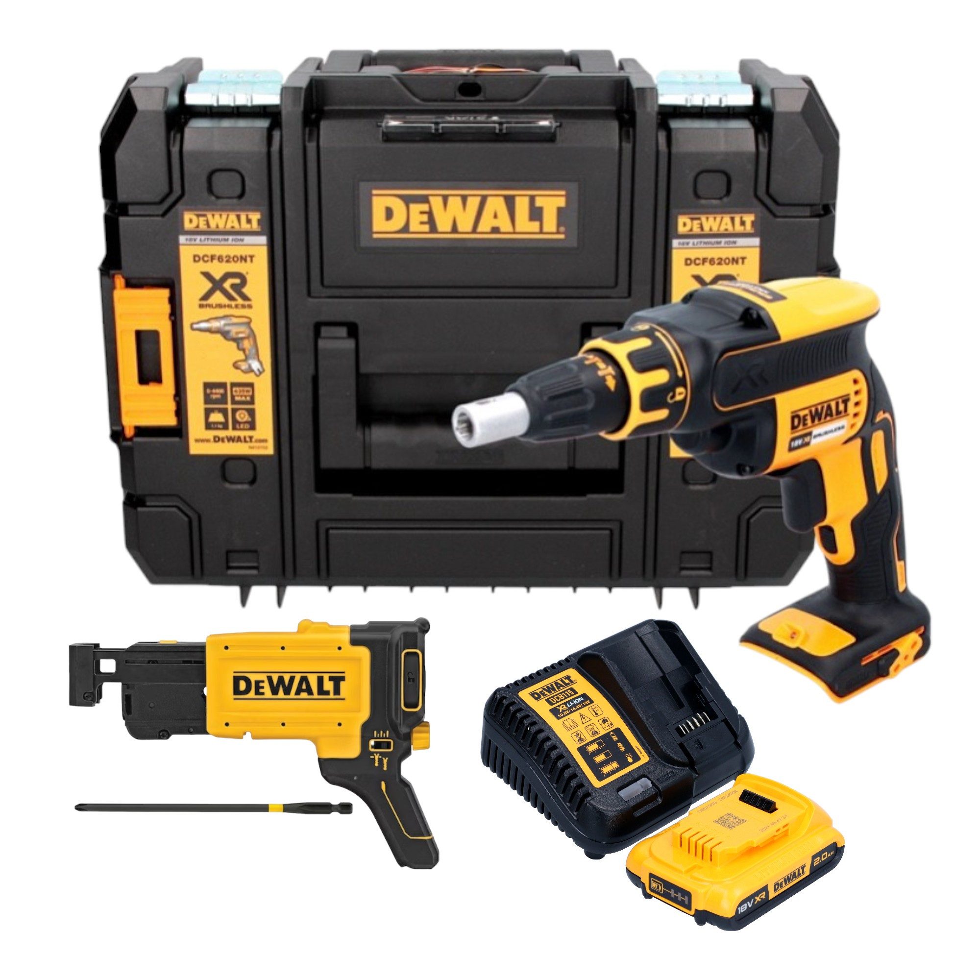 DeWalt Akku-Magazinschrauber DCF 620 D1T 18 V 30 Nm Brushless + 1x Akku 2,0 Ah + Ladegerät + TSTAK