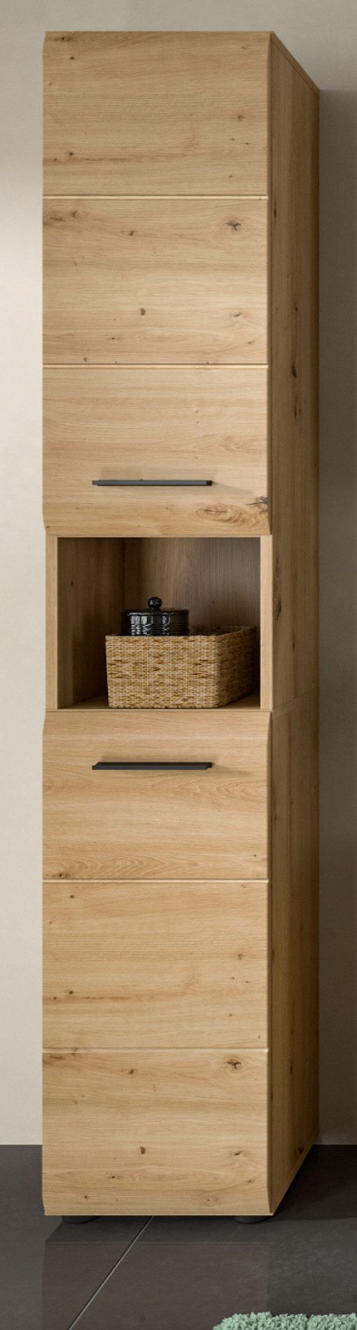 Inn.Furn Hochschrank Cover (Badschrank in Eiche Artisan, 2-türig, 30 x 185 cm) mit 7 Fächern