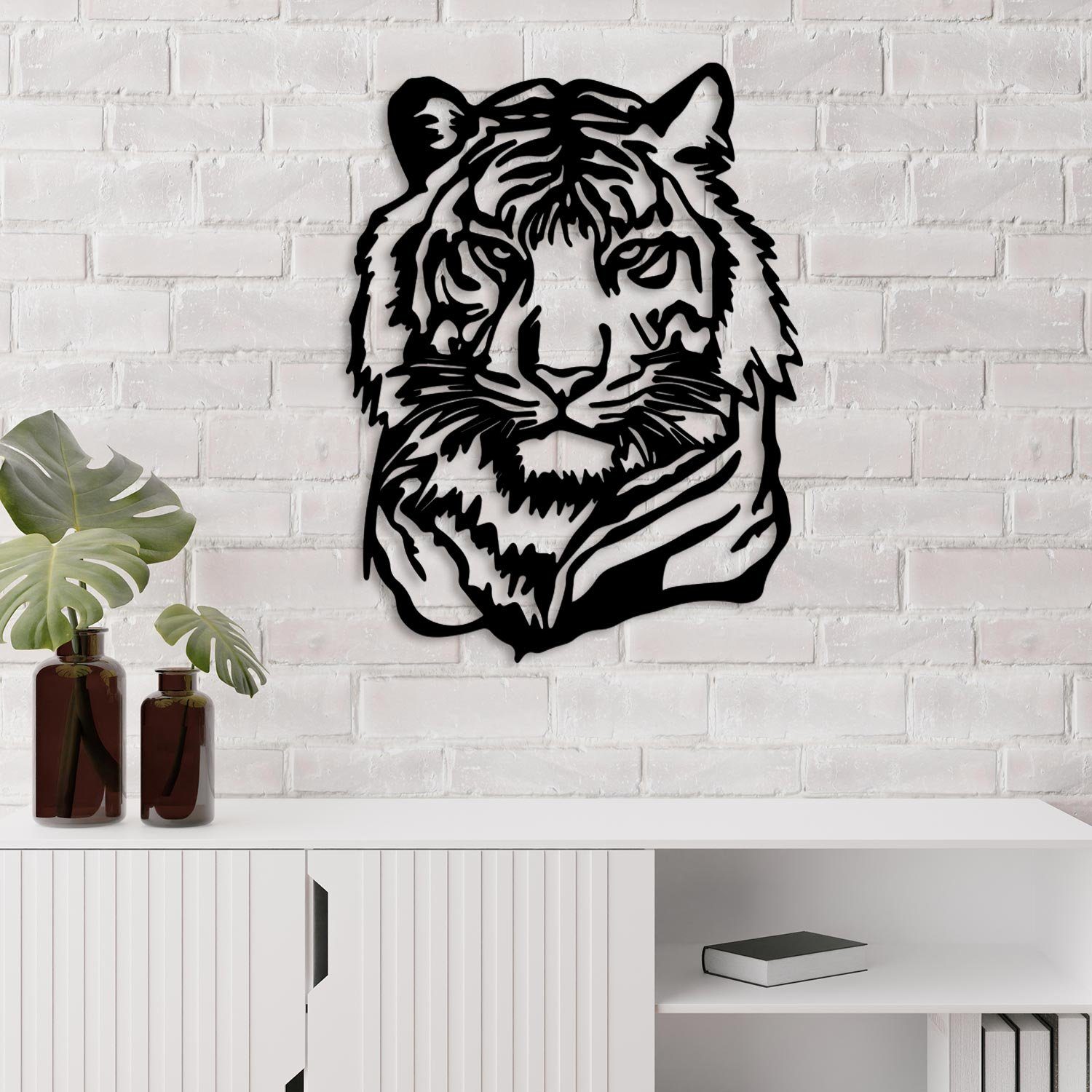 Namofactur LED Wandleuchte Tiger - Dekoobjekt aus Holz mit Tier-Motiv - Wand Deko Lampe, LED fest integriert, Warmweiß, Wanddekoobjekt Wohnzimmer Leuchte batteriebetrieben