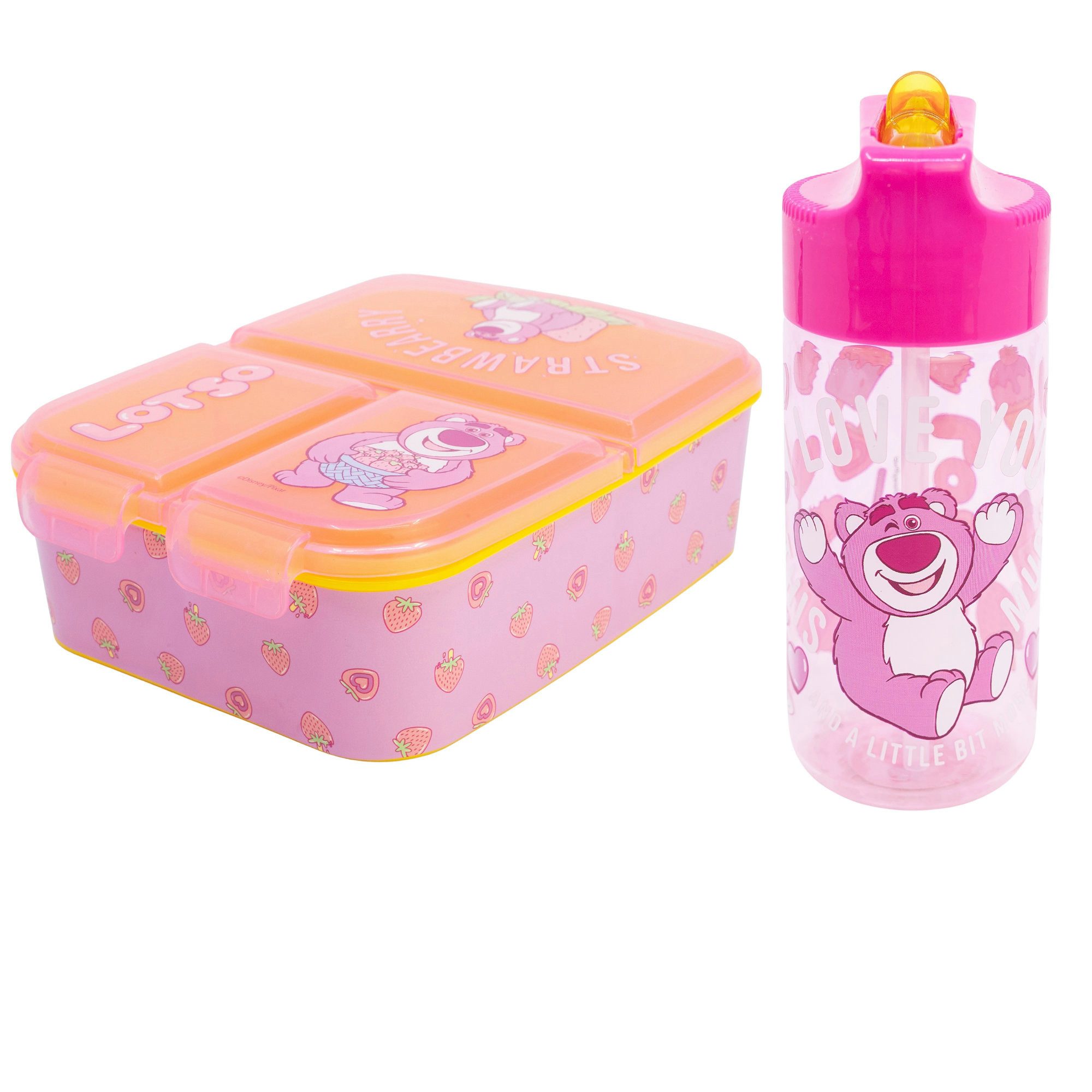Disney Lunchbox Toy Story Lotso 2 tlg. Lunch Set 3 Kammer Brotdose Trinkflasche 430 ml, (2-tlg., Spar-Set)