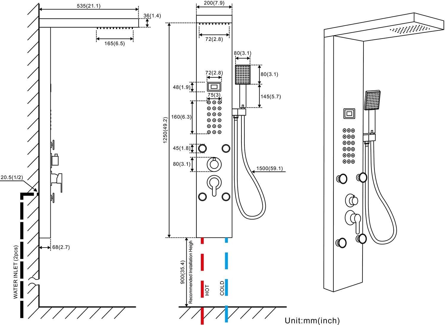 Duschpaneel Wasserausgabemodi Auralum Duschsystem Edelstahl mit Auralum Armatur 4