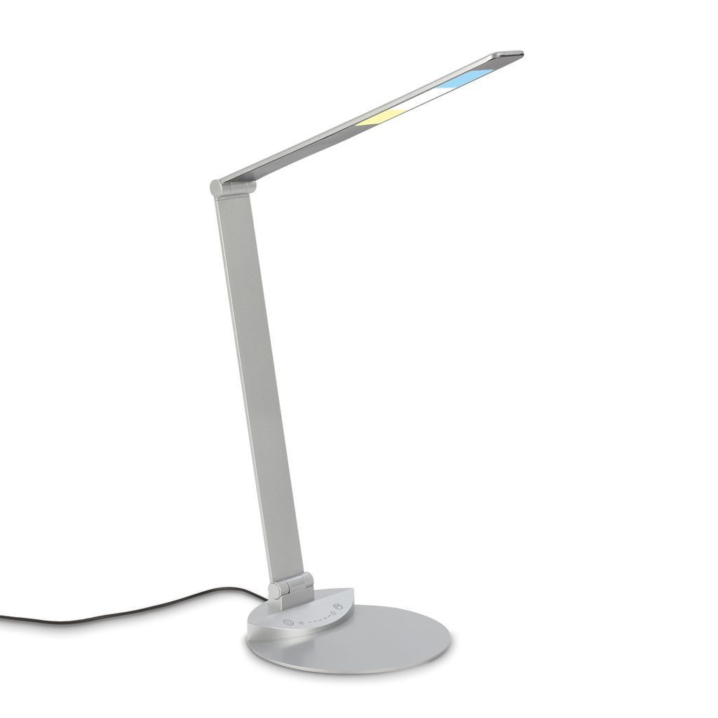 Briloner Leuchten Tischleuchte 7414014, Dimmfunktion, LED fest integriert, CCT Farbtemperatursteuerung - Warmweiß / Neutralweiß / Kaltweiß, Tischlampe, 83x20cm, Silber, 6,5W, Leselampe, Schreibtisch, Büro